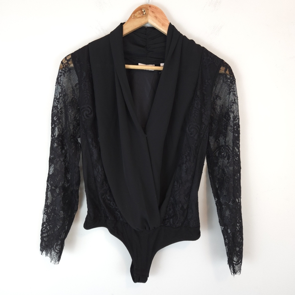 Eva Mendes NYC Women's Black Lace Long Sleeve Bodysuit